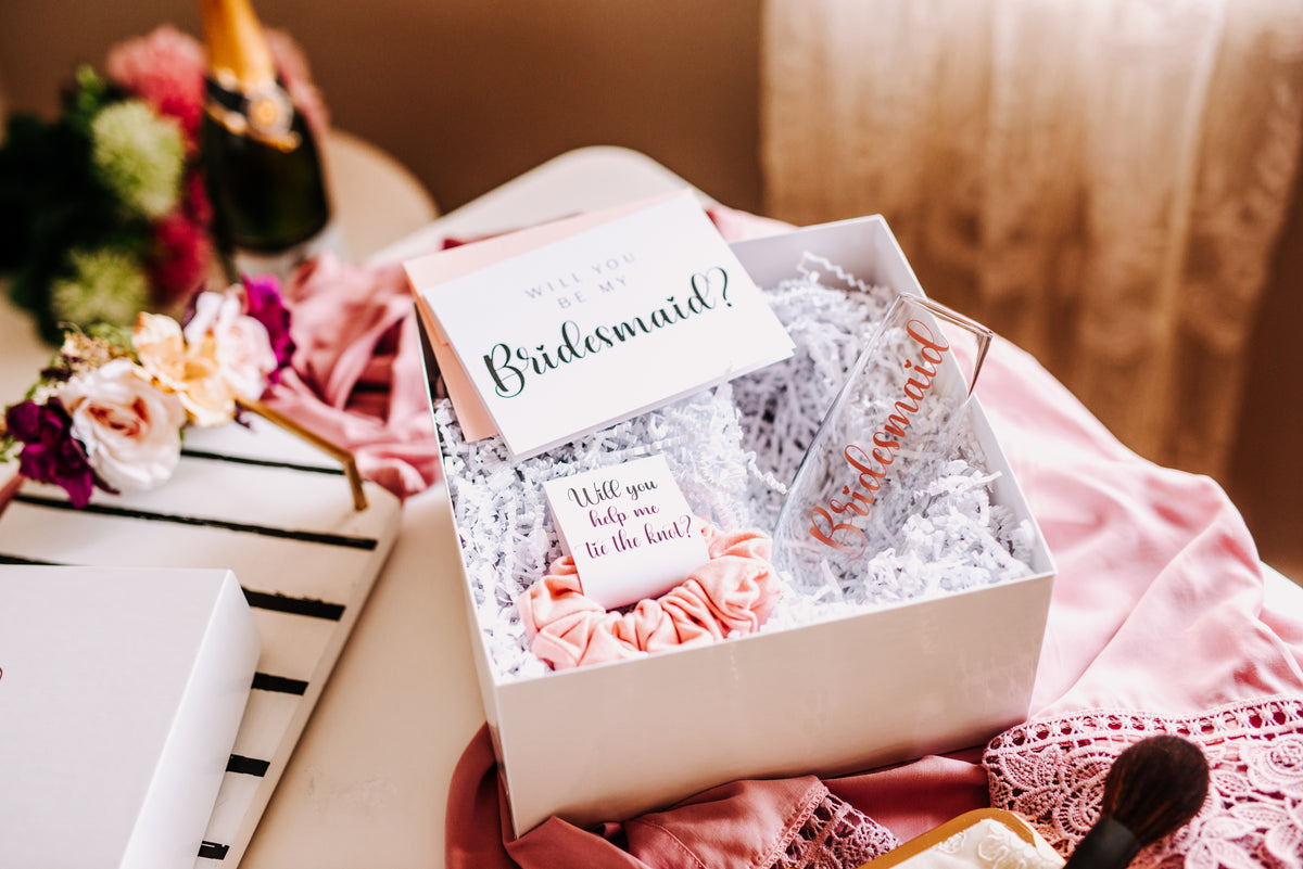 Bridesmaid Proposal Gift Box with Champagne flute – The Wood Shack